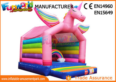 Rainbow Inflatable Bounce Houses For Children , Inflatable Unicorn Bouncing Castle
